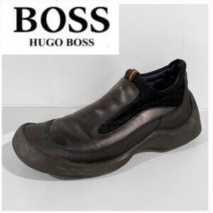 Hugo Boss Black Leather Slip On Shoes Size 42